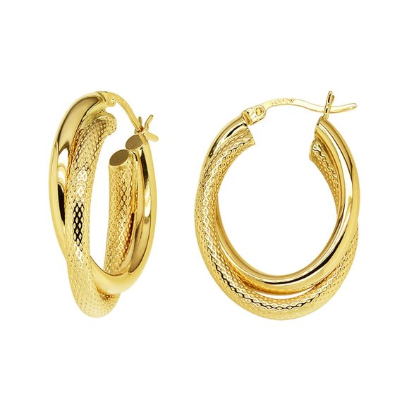Oval Double Twisted Hoop Earrings 14K Yellow Gold - Picture 1 of 4